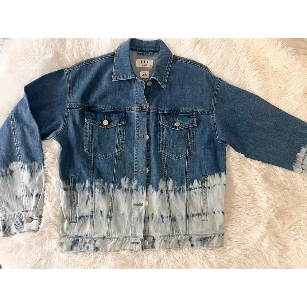 ☀️L.T.J. Letter to Juliet Dip Dye Pink Bow Cherries Denim Jean Jacket Size Small